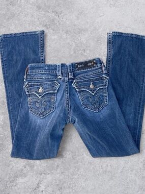 Rock Revival Women's Dark Blue Boot Cut Jeans with Embroidered Pockets